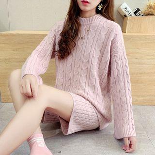 Set: Cable-knit Sweater + Knit Shorts
