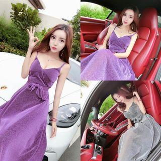 Spaghetti-strap A-line Dress With Sash