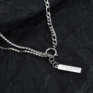 Pendant Rhinestone Layered Chain Necklace Silver - One Size