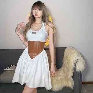 Halter Two-tone Mini A-line Dress