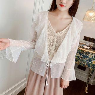 Dotted Open Front Chiffon Jacket