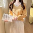V-neck Lace-trim Fluffy Knit Top