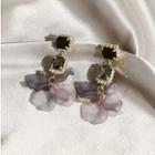 Flower Petal Rhinestone Drop Earring 1 Pair - As Shown In Figure - One Size