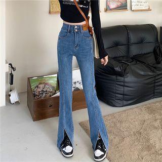 Mid-rise Front-slit Jeans