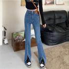 Mid-rise Front-slit Jeans