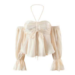 Bell-sleeve Off-shoulder Halter Chiffon Blouse
