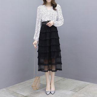 Dotted Mock Two-piece Midi Dress