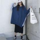 Two-tone Side-slit Long Hoodie As Shown In Figure - One Size