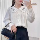 Lace Trim Embroidered Shirt White - One Size