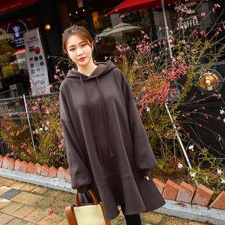 Hooded Fleece Lined Ruffle-hem Dress