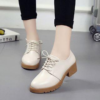 Faux Leather Block Heel Platform Derby Shoes