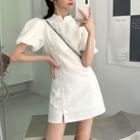 Short-sleeve Mandarin Collar Frog Buttoned Mini Qipao Dress