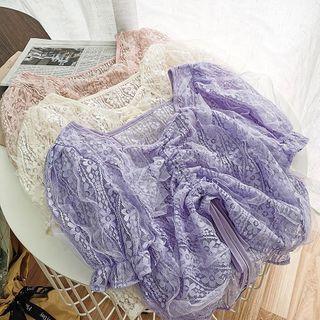 Square-neck Lace Mesh Blouse