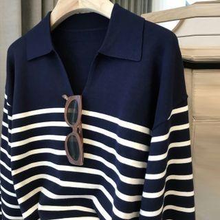 V-neck Cropped Knit Long-sleeve Top