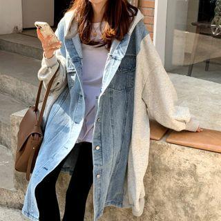 Paneled Denim Jacket Denim Blue & Light Gray - One Size