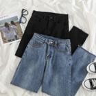 Frayed Cropped Straight Leg Jeans