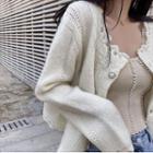 Faux Pearl Button Cropped Knit Cardigan