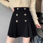 Double-breasted Woolen Mini A-line Skirt