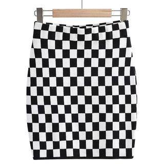 Check Knit Mini Pencil Skirt