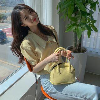 Puff-sleeve Collared Cropped Shirt