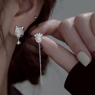 Asymmetrical Cat Drop Earring 1 Pair - Silver - One Size