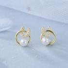 925 Sterling Silver Faux Pearl Stud Earring 1 Pair - E137 - Gold - One Size