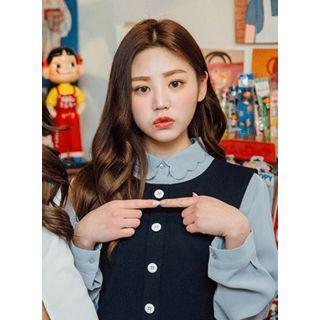 Scallop-collar Long-sleeve Blouse