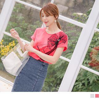 Beaded Bow-accent Short-sleeve Top