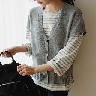 Cap-sleeve V-neck Cardigan