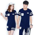 Couple Matching Set: Stripe Short-sleeve T-shirt + Shorts