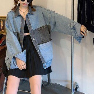 Color Block Denim Shirt Jacket