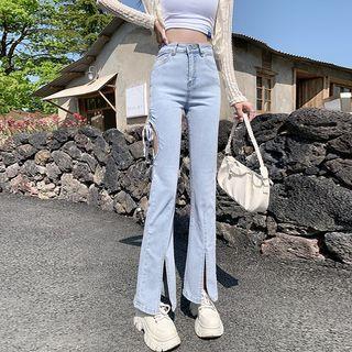 Cut-out High Waist Slit Bootcut Jeans (various Designs)
