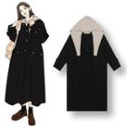 Hooded Buttoned Long Coat Black - One Size