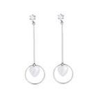 Sterling Silver Simple Geometric Round Shell Heart Tassel Earrings With Cubic Zircon Silver - One Size