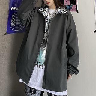 Reversible Leopard Print Zip-up Jacket