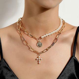 Layered Faux Pearl Chain Necklace