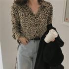Leopard Print Long Sleeve Chiffon Shirt Leopard Shirt - One Size
