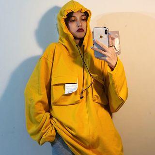 Pocket Detail Oversize Hooded Long-sleeve T-shirt