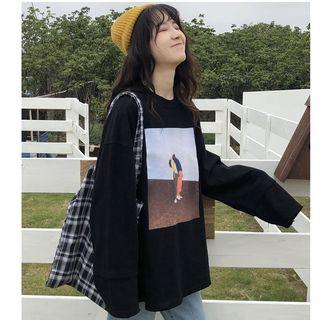 Wide Print Long-sleeve Sweatshirt Top