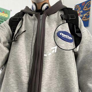 Lettering Patch Zip Hoodie