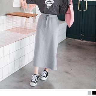 Drawstring Slit-side A-line Skirt