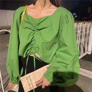 Square-neck Drawstring Crop Blouse
