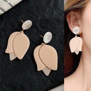 Resin Flower Dangle Earring 1 Pair - Milk Tea Rose Flower Earring - One Size