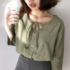 Plain Linen 3/4-sleeve Blouse