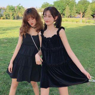 Frilled Trim Spaghetti Strap A-line Dress