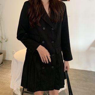 Double Breasted Long-sleeve Dress Black - One Size