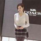 Notched-neck Slim-fit Knit Top