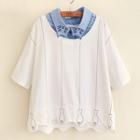 Embroidered Short-sleeve Mock Two-piece T-shirt