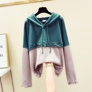 Distressed Color-block Knit Hoodie