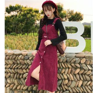 Set: Letter Embroidered Camisole Top + High-waist Midi A-line Skirt
